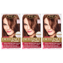 Coloración Permanente L'Oreal Paris Excellence Creme, 6 Marrón Rojo Claro, 100% Cobertura de Canas, Pack de 3