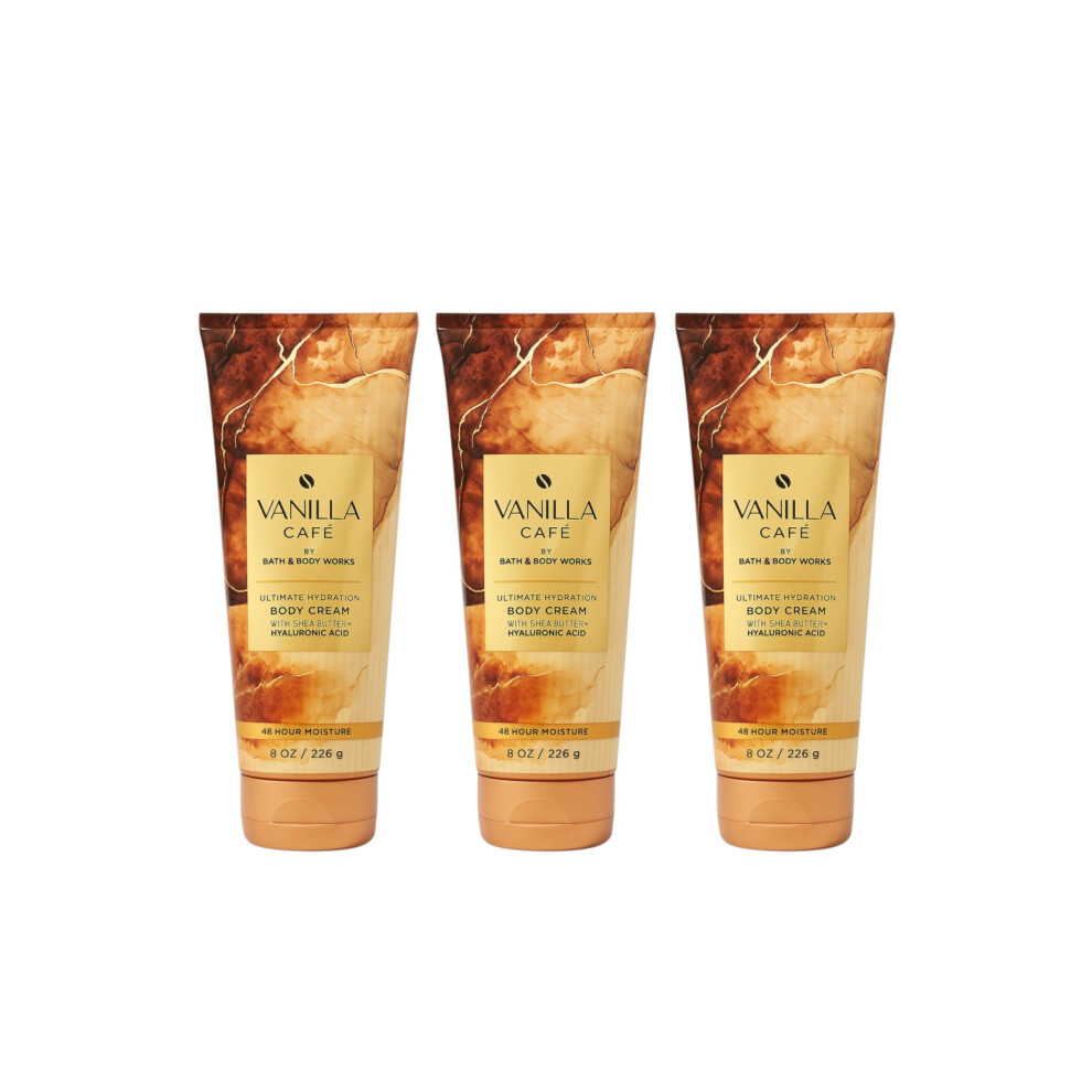 Bath & Body Works Vanilla Café Ultimate Hydration Body Cream - 3 Pack, 8 Oz Each | Shea Butter, Cocoa Butter & Hyaluronic Acid