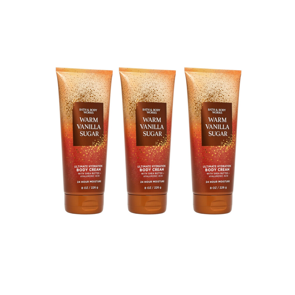 Bath & Body Works Warm Vanilla Sugar Ultimate Hydration Body Cream - 3 Pack, 8 Oz Each | Vanilla, White Orchid & Sparkling Sugar Scent