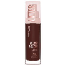 Maybelline Lifter Plump & Glow Foundation, Flytande Foundation med 2% Niacinamid + Hyaluronsyra, 400, 1 Styck