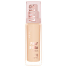 Maybelline Lifter Plump & Glow Foundation, Flytande foundation med 2% Niacinamid + Hyaluronsyra, 110, 1 Count