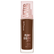 Maybelline Lifter Plump & Glow Foundation, Flytande Foundation med 2% Niacinamid + Hyaluronsyra, Makeup för Ansiktet, 375, 1 St