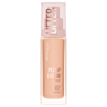 Maybelline Lifter Plump & Glow Foundation, Liquid Foundation with 2% Niacinamide + Hyaluronic Acid, Plumping and Brightening Face Makeup, 102, 1 Count