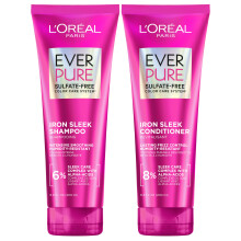 Champú y Acondicionador L'Oreal Paris Sin Sulfatos Iron Sleek, Control de Frizz, Fórmula con Ácidos Alpha
