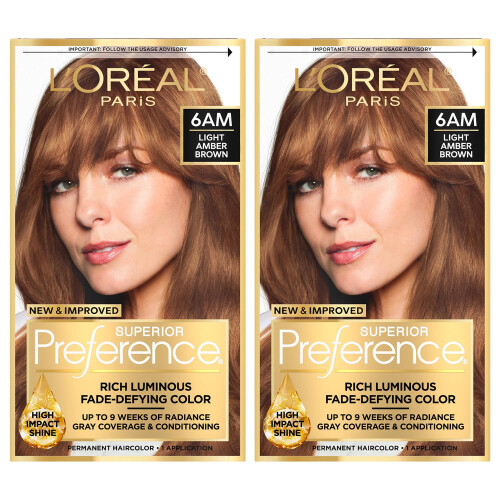 L'Oreal Paris Superior Preference Luminous Permanent Hårfärg, 6AM Ljus Amberbrun, 1 Kit