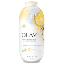 Olay Duschgel för kvinnor, Fresh Radiance, 24/7 hudvänlig fräschör, synligt strålande, växtbaserade rengöringsmedel