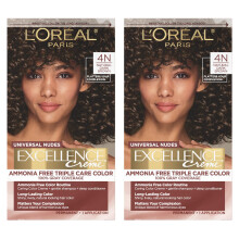 LOreal Paris Excellence Universal Nudes Permanent Hårfärg, Ammoniakfri, 4N Mörkbrun, 1 Kit (2-pack)