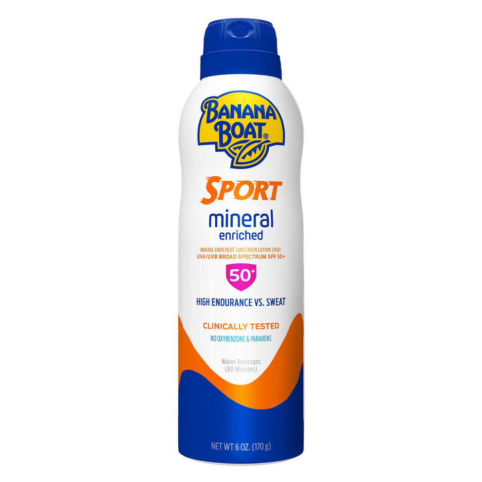 Banana Boat Sport Mineral Enriched Sunscreen Spray Spf 50, 6Oz | Mineral Sunscreen Spf 50, Oxybenzone-Free, Sport Sunblock Spray, 6Oz