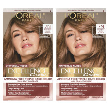 LOreal Paris Excellence Universal Nudes Permanent Hårfärg, Ammoniakfri Färg för Grått Hår, 7N Mörkblond