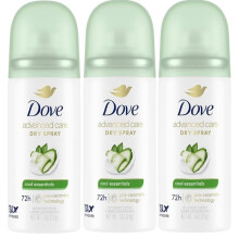Dove Advanced Care Cool Essentials Antiperspirant & Deodorant Dry Spray Travel Size 1 oz - Mini 3-Pack, 72 Hour Protection, Pro-Ceramide Technology, C