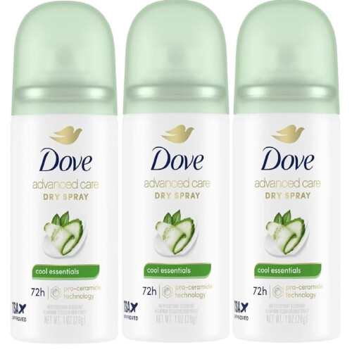 Dove Dove Advanced Care Cool Essentials Antitranspirant & Deodorant Spray 30 ml - Mini 3-Pack, 72 Std. Schutz