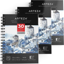 Papel de Acuarela ARTEZA, Pack de 3, 30 Hojas Cada Uno, 5.5x8.5 Pulgadas, Encuadernado en Espiral, 140lb/300gsm