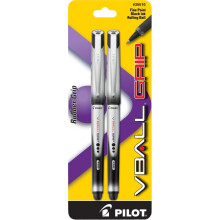 PILOT VBall Grip Flytande Bläck Rollerball Pennor, Fin Spets, Svart Bläck, 2-Pack (35510)