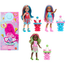 Barbie Chelsea Pop Reveal Puppe Set, Shakes Serie mit 5 Überraschungen, einschließlich Duftpuppe, Pop-It Tier & Farbwechsel