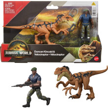 Mattel Jurassic World Rebirth Mensch & Dinosaurier Figurenpack, Duncan Kincaid & Velociraptor, 3,75 Zoll, posierbar