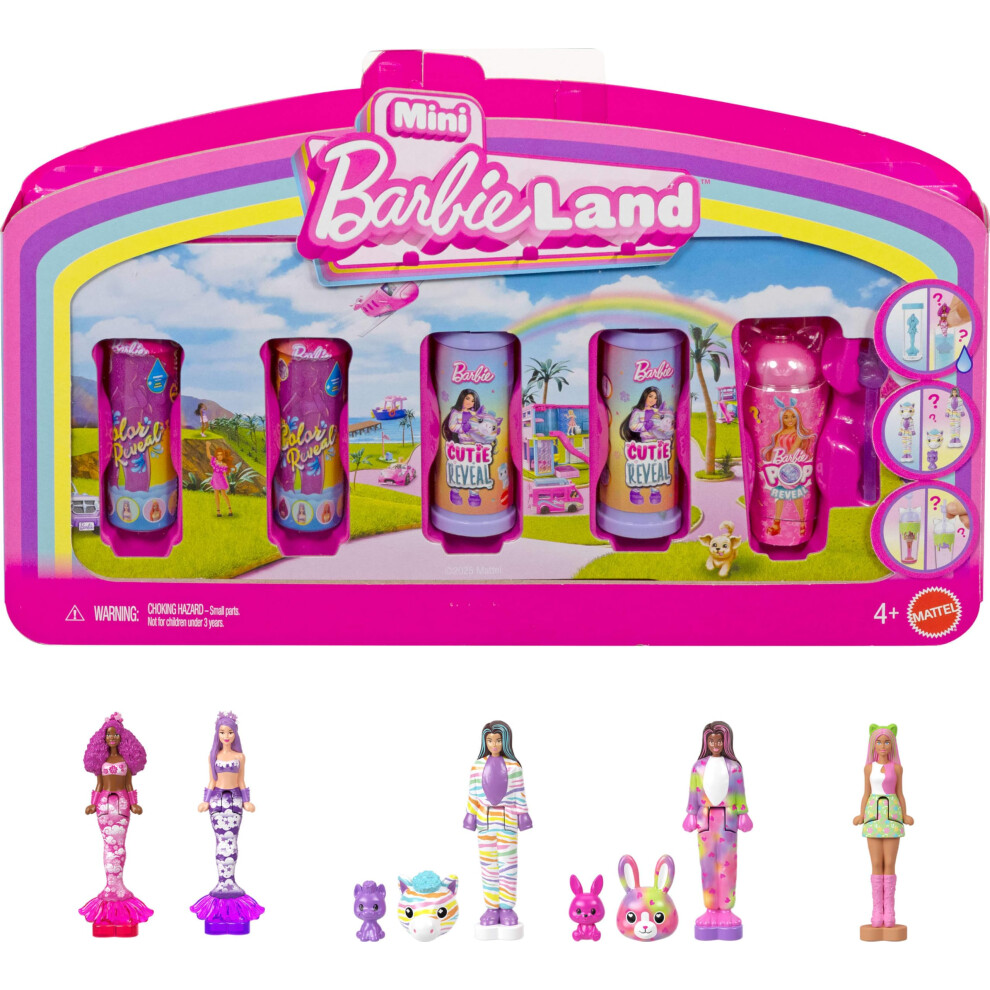 Barbie Mini Land 5 Dolls Reveal Pack, 1.5-Inch Mini Dolls With Surprise Reveal & Sensory Play Piece (Styles May Vary)