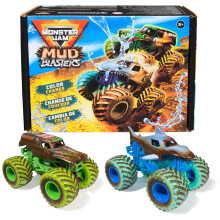 Monster Jam Mud Blasters, Grave Digger och Megalodon Färgomvandlande Lastbilar 2-Pack, 1:64 Die Cast Farkoster