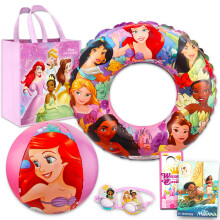 Disney Princess Schwimmspielzeug Set für Mädchen - Prinzessinnen Geschenkset mit aufblasbarem Schwimmring, Schwimmbrille, Strandball