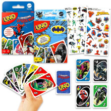 UNO Marvel and DC Cards Set - Bundle with Batman and Spiderman UNO Cards for Kids Plus Stickers, More | Batman and Spiderman Activities for Kids, Fami