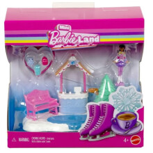 Barbie Mini Land Puppenhaus Sets, Mini Traumhaus mit Überraschungspuppe 1,5 Zoll, Möbel & Zubehör, mit Aufzug & Pool