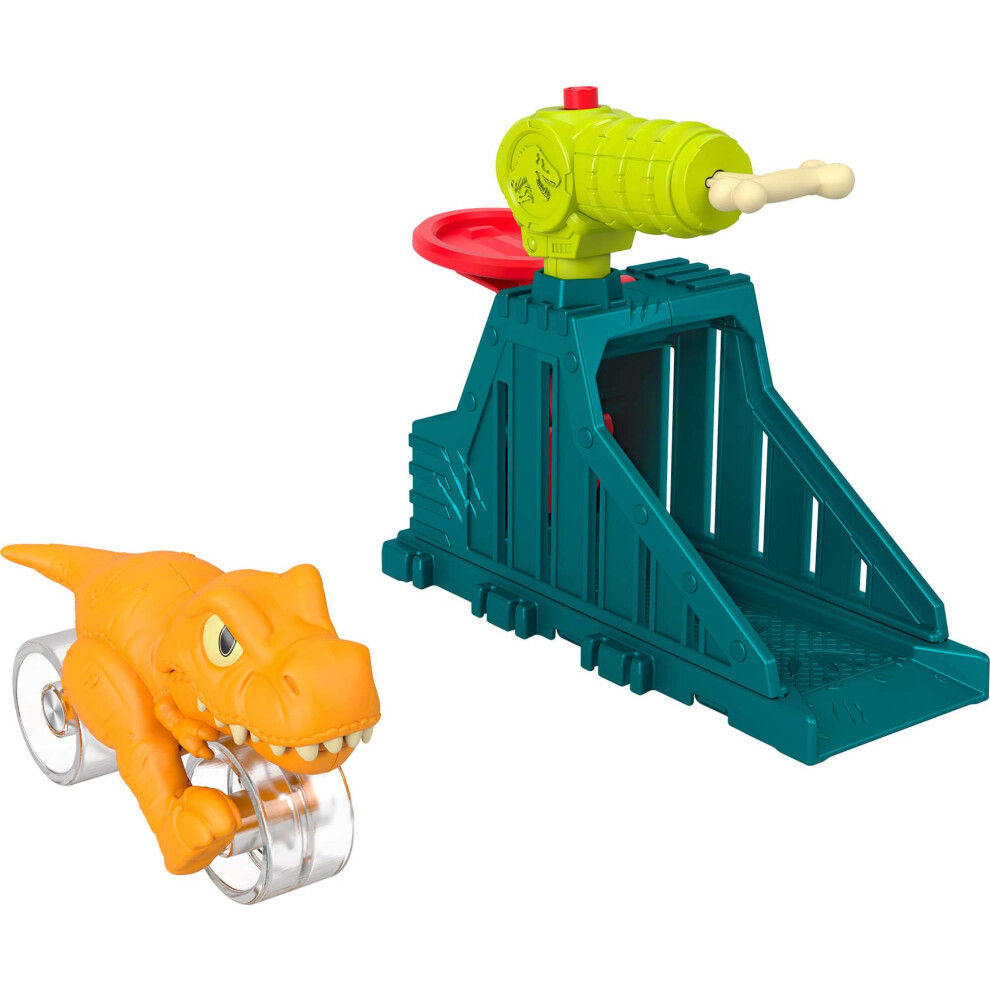 Fisher-Price Imaginext Jurassic World Launcher Set With 4.25-Inch Chomping Toy T. Rex Dinosaur, Blaster & Food Projectile
