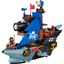 Fisher-Price Imaginext Shark Bite Pirate Ship Playset with 2 Action Figures & Toy Boat with Biting Jaws and Launcher, 12 Accessories (Amazon Exclusive