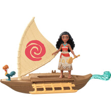 Mattel Disney Toys, Moana Small Doll & Floating Boat Playset with Heihei Rooster Figure, Wave Launcher & 2 Accessories, Inspired by Movie