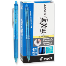 PILOT FriXion Clicker Boli Borrable, Recargables & Retráctiles, Punta Fina, Tinta Turquesa, 12-Pack (31456)