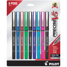 PILOT Precise V5 Bolígrafo de Tinta Líquida, Punta Extra Fina (0.5mm) Colores Variados, Pack de 9 (26024)