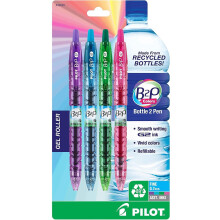 PILOT B2P Colors - Bottle to Pen Refillable & Retractable Rolling Ball Gel Pen Made From Recycled Bottles, Fine Point, Assorted Color G2 Inks, 4-Pack