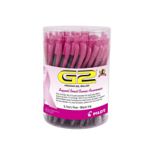 Pilot, G2 Pink Ribbon Premium Gel Roller Pens, Fine Point 0.7 mm, Pink & Black, Tub of 48