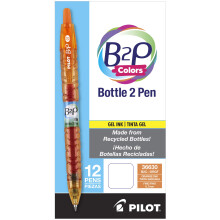 PILOT B2P Kleuren - Navulbare & Inklapbare Gelpen van Gerecycleerde Flessen, Fijne Punt, Oranje G2 Inkt, 12-Pack