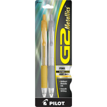 Stylo Roller Gel Métallique Pilot G2, Pointe Fine 0.7 mm, Or & Argent, Paquet de 2