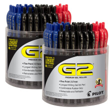 Stylos gel Pilot G2 Premium, pointe large, encre gel, 1 mm, pack de 144, noir, bleu, rouge - Idéal pour l'école, le journal et le bureau