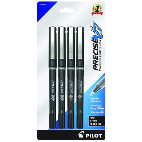 Pilot Pilot Precise V7, Kappen Rollerball, 0,7 mm, Schwarz, 4er Pack