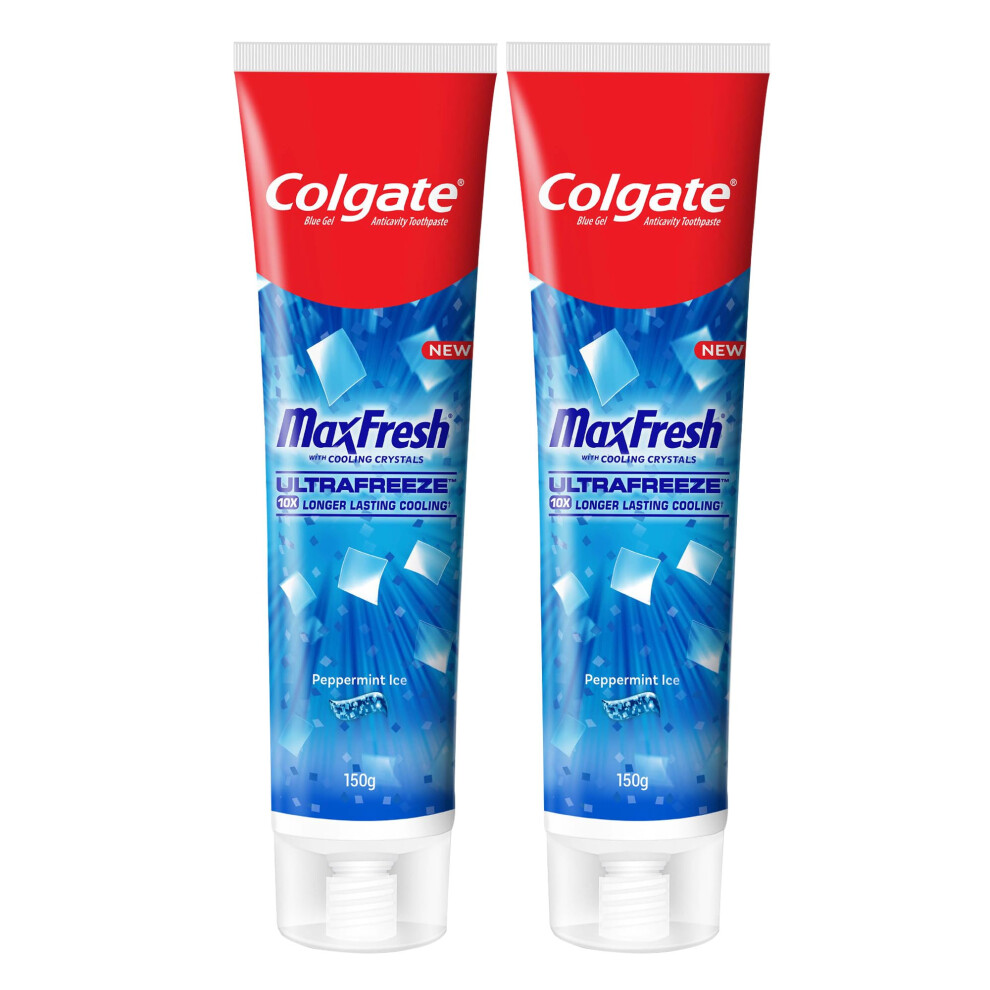 Colgate Blue Maxfresh Breath Freshner Oral Care Toothpaste, 300G Saver Pack (150G X 2), Peppermint Ice, Gel Paste With Menthol & Cooling Crystals For