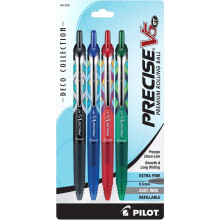 PILOT, Precise V5 RT Deco Collection Refillable & Retractable Liquid Ink Rolling Ball Pens, Extra Fine Point 0.5 mm, Black/Blue/Red/Green, Pack of 4