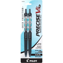 Pilot, Precise V5 RT Deco Colección Recargable & Retráctil, Tinta Líquida, Punta Fina 0.5 mm, Negro, Pack de 2