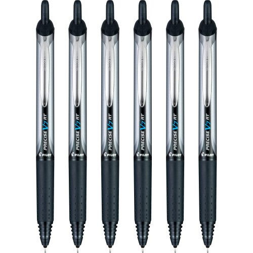 Pilot Stylos à bille Pilot Precise V7 RT Rechargeables, Pointe Fine (0,7 MM), Noir, 6-Pack