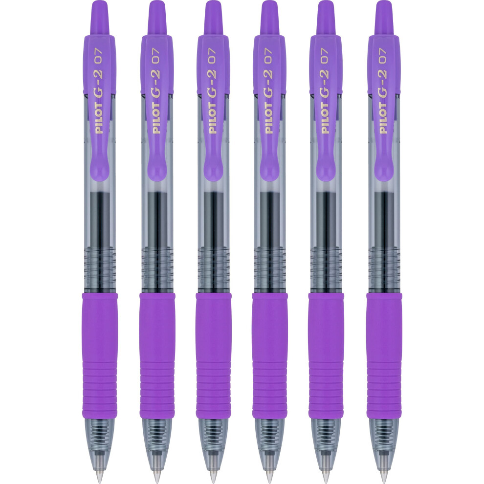 Pilot G2 Retractable Rollerball Gel Pens, Fine Point, 0.7Mm, Purple Ink, 6 Count