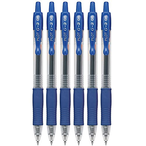 Pilot Pilot G2 Nachfüllbare Gelroller, Extra Feine Spitze, 0.5mm, Blaue Tinte, 6 Stück