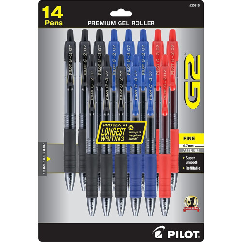Pilot Pilot G2 Premium Gelroller, feine Spitze 0,7 mm, Blau, Schwarz, Rot, 14er Pack