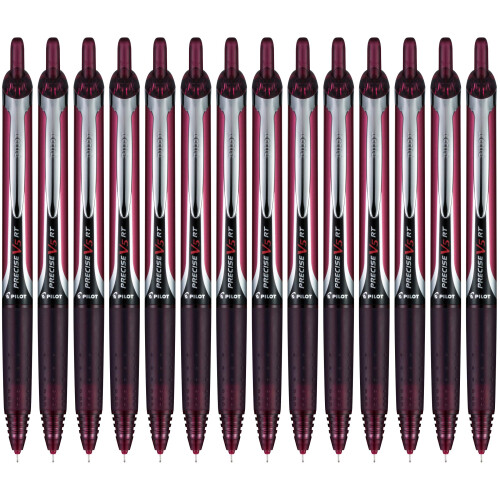 Pilot Pilot, Precise V5 RT Recargables y Retráctiles, Punta Extra Fina 0.5 mm, Burdeos, Pack de 14