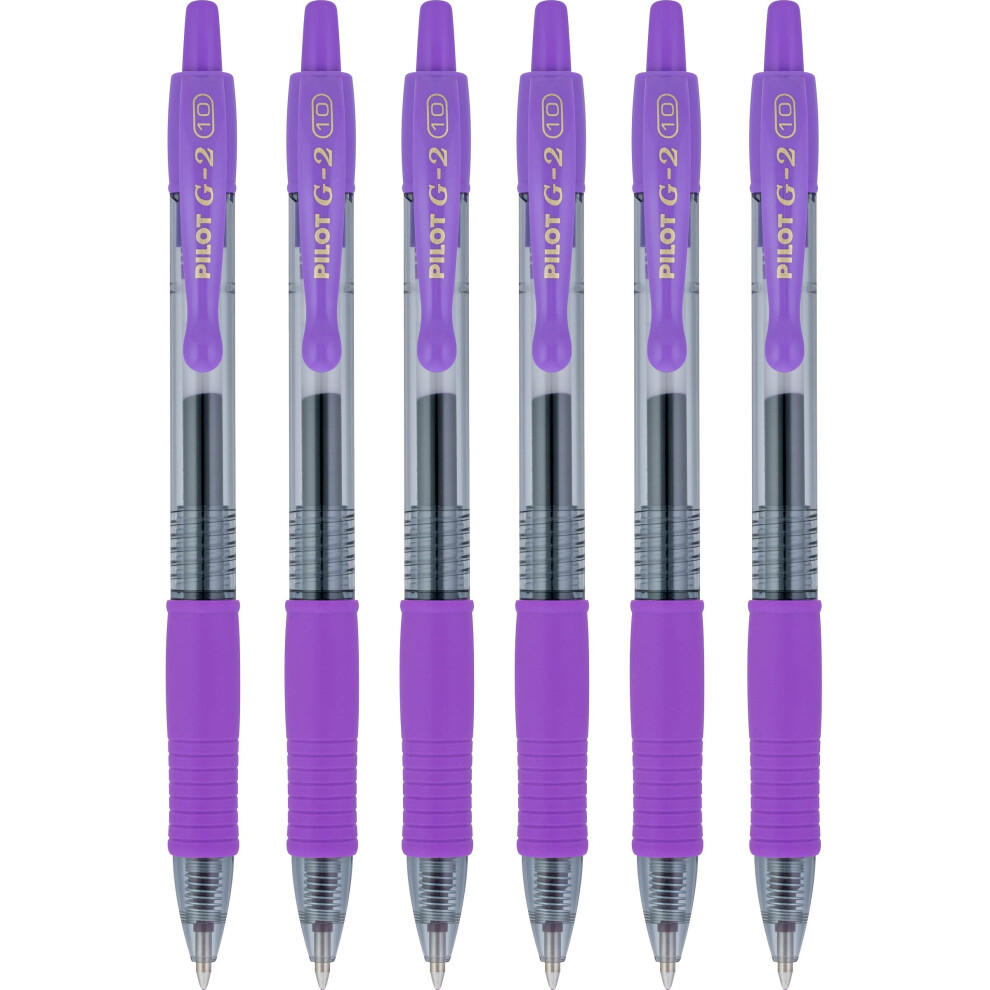 Pilot G2 Retractable Rollerball Gel Pens, Bold Point, 1.0Mm, Purple Ink, 6 Count