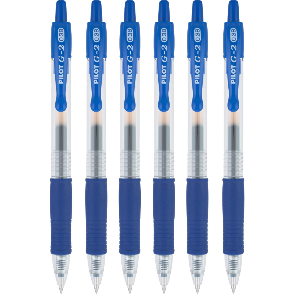 Pilot G2 Retractable Rollerball Gel Pens, Ultra Fine Point, 0.38Mm, Blue Ink, 6 Count