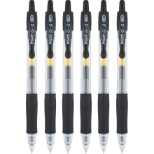 Pilot G2 Retractable Rollerball Gel Pens, Ultra Fine Point, 0.38mm, Black Ink, 6 Count