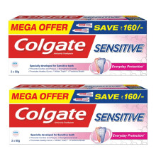 Colgate Sensitive Everyday Protection Toothpaste, 320G, 2 Pack Of 160G Twin Pack (80G X 4), Specifically Developed For Sensitive Teeth & Healthy Gums,
