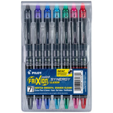 Pilot, FriXion Synergy Clicker, Bolígrafo Gel Borrable Recargable, Punta Extra Fina 0.5 mm, Pack de 7, Colores Variados