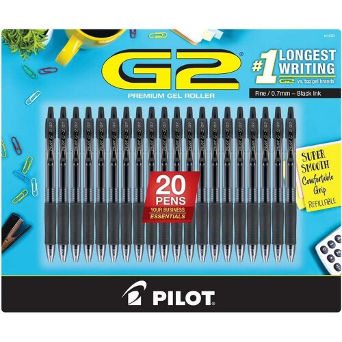 Pilot Pilot G2 Premium Gelroller, feine Spitze 0,7 mm, schwarz, 20er Pack