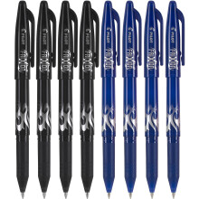 Stylos à encre gel effaçables et rechargeables PILOT FriXion, pointe fine, noir & bleu, 8 pièces